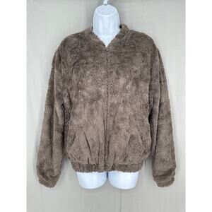 ASTR Label Revolve Jacket Womens Medium Gray Zip Bomber Teddy Cozy Pockets